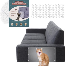 12 Sheets Cat Scratch Furniture Protector, Transparent Cat Training Deterrent Tape, Durable Couch Corner Protector from Cat Claws, 6 Packs 17’’L X 12’’W + 6 Packs 11.8’’L X 7.9’’W + 60 Pins
