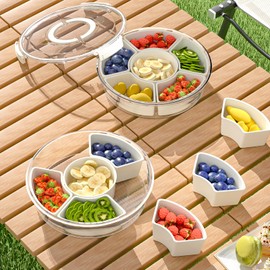 Vantency Snack Box Container, Divided Serving Tray with Lid and Handle, 6 Compartment Snack Box Container, Snack Tray Perfect for Snacks, Veggie, Fruit and Charcuterie