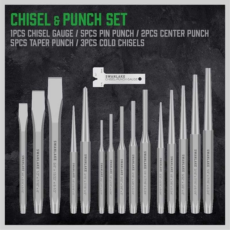 16-Piece Precision Punch & Chisel Set - Taper Punch, Pin