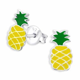 Monkimau Pineapple Stud Earrings Made of 925 Silver Jewellery Silver Earrings Medical for Children Girls Women, Silver
