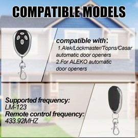 Kingdder 4 Pcs 4 Channels Gate Opener Remote Compatible with Aleko LM123 433.92mhz Garage Door Remote Control Transmitter with Keychain for a Variety of Doors, Easy Programming