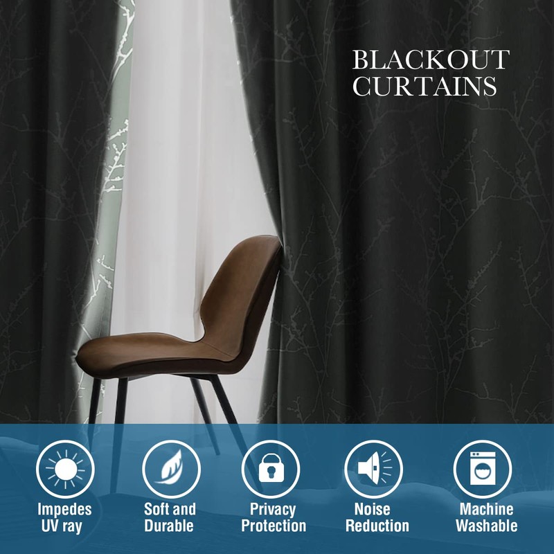 H.VERSAILTEX Blackout Curtains for Bedroom Foil Print Twig Tree Branch