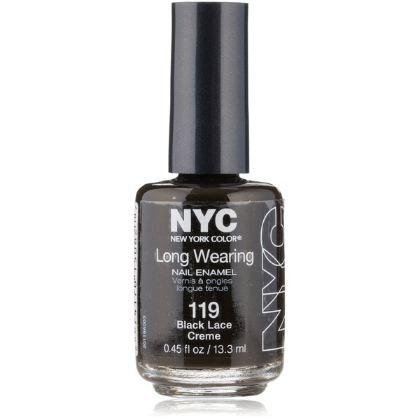 N.Y.C. New York Color Long Wearing Nail Enamel, Black Lace Creme, 0.45 Fluid Ounce