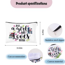 Book Lovers Gifts Makeup Bag Bookworm Bookish Women Birthday Christmas Gifts for Reader Book Lover Girls Inspirational Gift for Librarians Just a Girl Who Loves Books Cosmetic Bags