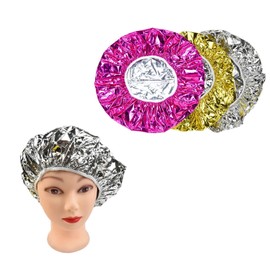 Miaija 3 Pieces Salon Aluminum Foil Cap Multicoloured Art Nail Tin Foil Hat Salon Baking Oil Hair Hat Waterproof Hair Dye Cap for Manicure Salon