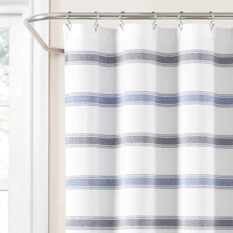 Lush Decor Stripe Woven Textured Yarn Dyed Cotton Shower Curtain,