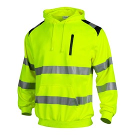 Sicalobo Men's High Visibility Safety Hoodie,ANSI Class 3 Reflective Work Pullover,Hi Vis Construction Hooded Jumper Workwear for Men(Yellow,2XL)