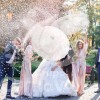 Grupo Carnavallia Sombrilla China Madera Blanca Tela Bambú Flores Boda