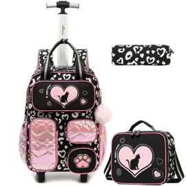 Oruiji Girls Rolling Backpack Kids Trolley School Bag with Wheels Rolling Backpack for School Girls Roller Backpacks for Kids Elementary Middle