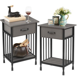 VECELO Nightstands, Industrial Side Table/End Tables with Drawer and Storage Shelf, Night Stands for Bedroom, Living Room, Wood Metal Furniture, Easy Assembly
