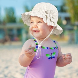 Baby Girl Wide Brim Bucket Hats with UPF 50+ Outdoor Adjustable Beach Hat with Sun Hat(12-24 Months)