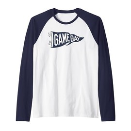 Retro Navy Blue Pennant Flag Game Day Vintage Football Team Raglan Baseball Tee