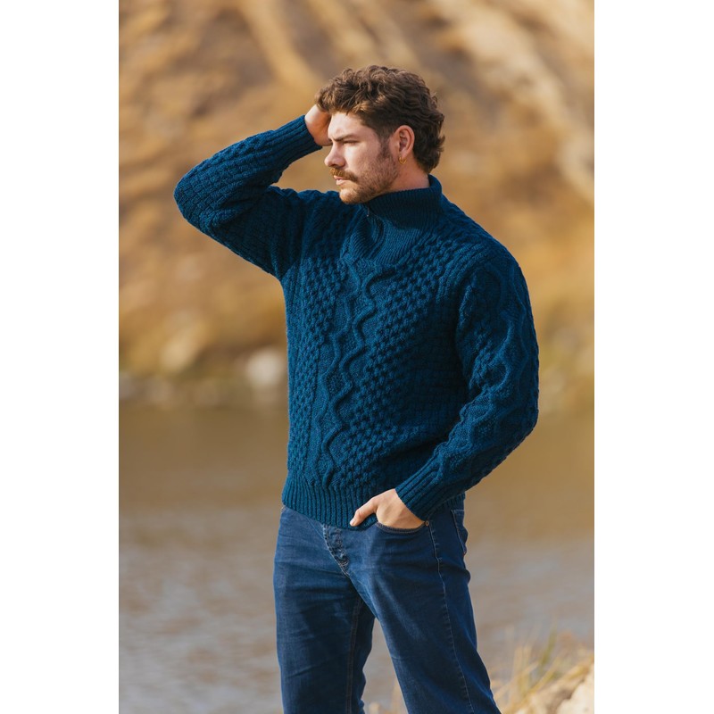 SAOL Aran - Suéter para hombre de lana con cierre