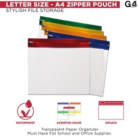 10 A5 Zipper Pouch Document Wallet - Assorted Color, Stylish File Storage Zip Bag - Waterproof, Ziplock Document Holder