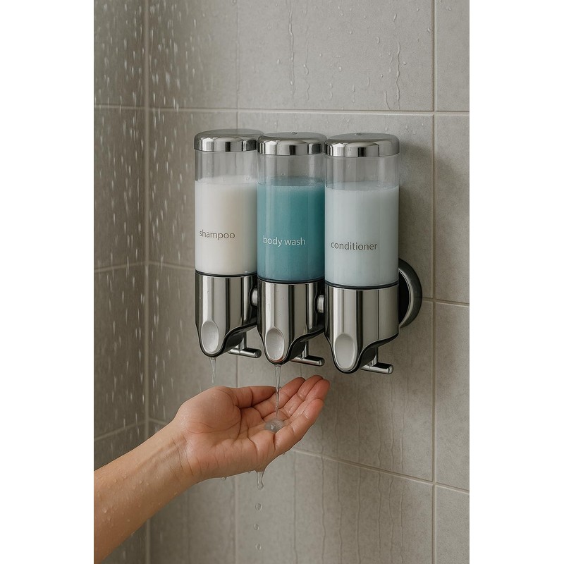 Stainless Steel Drill Free Triple Wall Mount Soap Dispenser Set