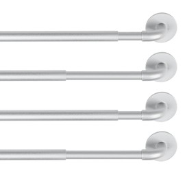 KXLife 4 Pack Adjustable Sticky Self Adhesive 3/8 Inch Sash Curtain Rod for Metal, Wood Doors, 11 to 17 Inch Multi-Use Cafe Sidelight Sash Rods for Door Panels, Windows, Bathroom, (Nickel,Set of 4)