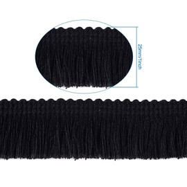 MegaPet Black Polyester Fringe Tassel Lace Trim 1 Inch x 82 Feet Chainette Fringe Fibre Trim for Sewing Quilting DIY Home Decoration