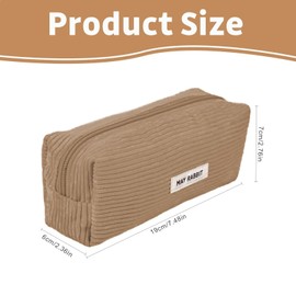 YALiya Corduroy Fabric Pencil Case Portable Storage Bag Pencil Case with Large Capacity Pencil Case with Practical Zip for School, Home and Office (Light Grey)