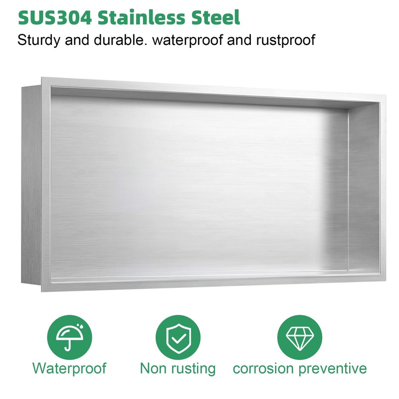 SaniteModar Shower Niche 12" X 24", Brushed Stainless Steel Niche