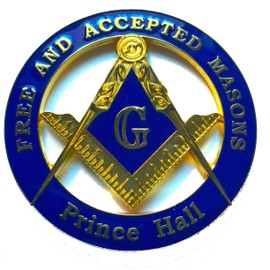 3" Masonic Prince Hall Heavy Alloy Auto Car Cut Out Emblem Golden & Blue