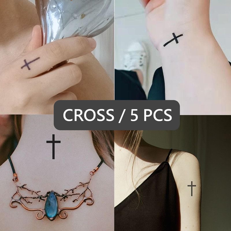 5 PCS Cross Temporary Tattoos, Semi-Permanent Tattoo, Water-Resistant Temp Tattoo