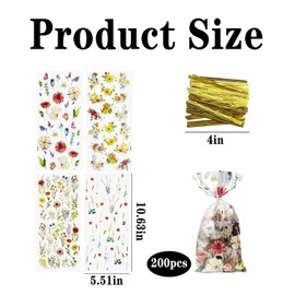 100Pcs Wildflower Cellophane Treat Bags with Ties, Clear Plastic Floral Candy Cookie Gift Bags for Party Favors, Baby Shower, Tea Party, Birthday, Small Goody Bagss for Decorations & Supplies
