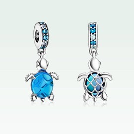 MSPOVOF Sea Turtle Murano Glass Charm 925 Sterling Silver 5A Cubic Zirconia Pendant for Bracelet Necklaces Jewellery Gift for Women, Cubic Zirconia
