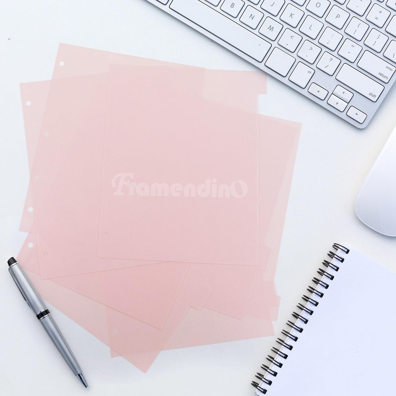 Framendino, Pink 3 Ring Binder Dividers with 8 Tabs, Plastic