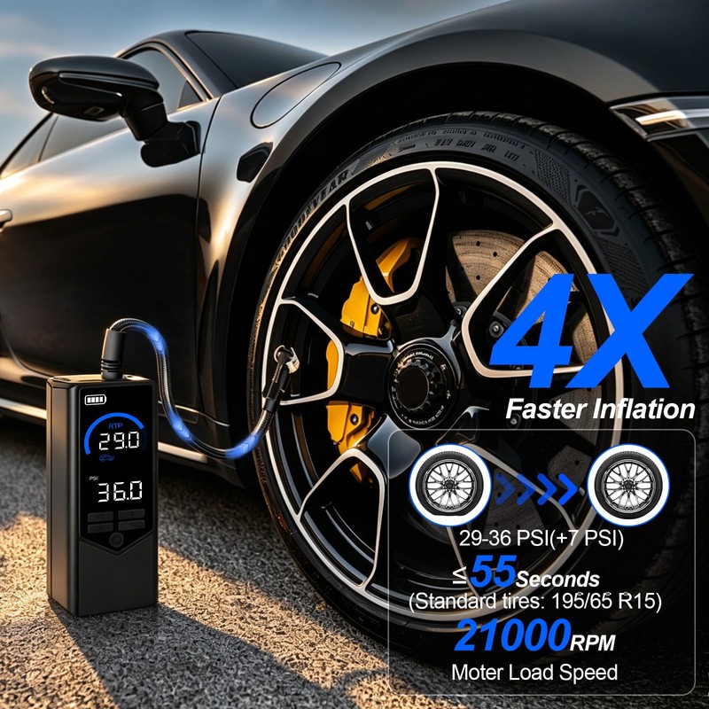 7500mAh Tire Inflator Portable Air Compressor 150PSI Air Pump for