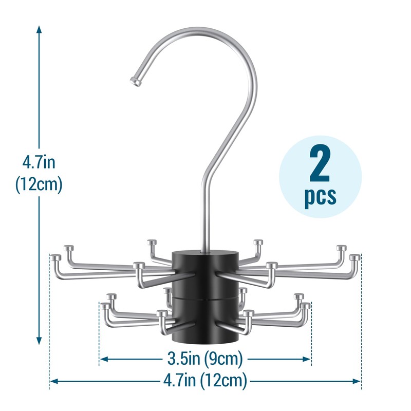 NiHome 2-Pack Double-Layer Rotating Belt Hangers for Closet, 2-Tier Rotatable