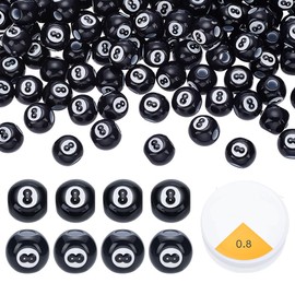 CRAFTYMELODY 160Pcs Acrylic Billiards Beads Sports Ball Beads Round Spacer Bead with 2 Rolls Crystal Elastic Thread for Bracelets Necklaces Earrings Jewelry Making DIY Craft Project Black