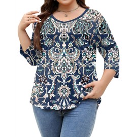 TFSDOD Summer Tops for Women 2025 Fashion Trends 3/4 Length Sleeve Womens Tops V Neck T Shirts Blue Old Nation XXL