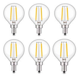 Lxcom Lighting G14 2W E12 LED Bulb G45 Globe Filament LED Edison Bulb Dimmable 20W Equivalent Candelabra Clear Light Bulbs E12 Base Warm White 2700k, 6 Pack