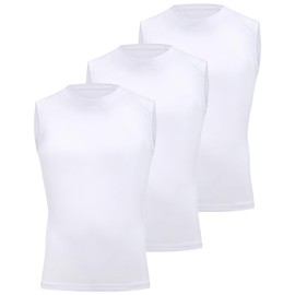 Poekuao 3 Pack Boys Sleeveless Compression Shirt Kids Workout Base Layer Tank Tops Youth Breathable Undershirt for Basketball White/White/White XS