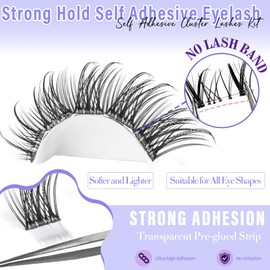 Self Adhesive Lash Clusters Natural Look Manga Self Adhesive Lashes Clusters No Glue Needed Left & Right Eye Press on Lashes Kit by Yaiseiko(100Pcs,8-16MM)