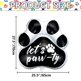 Dog Party Balloons Decorations, 4 Pcs Paw Print Balloons, Let's Pawty Printed Paw Paw Shaped Foil Balloons for Pets Dog Cat Kid's Birthday Party Supplies (Black, 4)