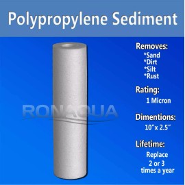 Ronaqua 4 Pack Sediment 1 Micron Water Filters Cartridge 2.5" x 10" for Reverse Osmosis