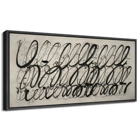 SIGNFORD Extra Large Framed Canvas Abstract Black Brush Script Pattern Bold Calligraphy Illustrations Modern Art Calm Warm for Living Room, Bedroom, Office - 60"x30"