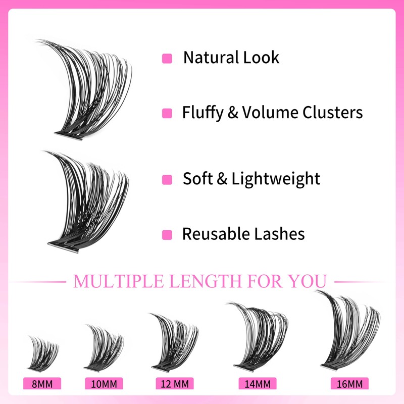 VEYESBEAUTY Eyelash Extensions, Eyelashes, Cluster Lashes Extensions, One More+ Eyelash