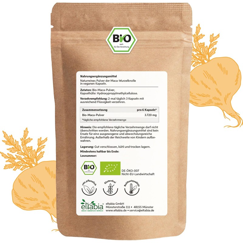 Organic Maca Capsules Pack of 200 from Peru, High Dose