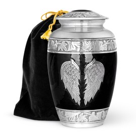 STONLIF Angel Wings Cremation Urns for Human Ashes - Memorial Urn for Adults, Women, and Men - Decorative Urn for Home, Burial, or Funeral (Black, Large)