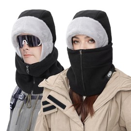 TAGVO Winter Thermal Fleece Balaclava, Unisex Warm Fleece Hat Hood Neck & Ear Warmer Scarf Snood Full Face Cover, Windproof Ski Mask for Running, Skiing, Cycling, Motorbikes, Hiking Black