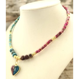 Sea Sediment Jasper Sea Sediment Fuchsia & Sky Blue W/ Pendant In Dainty Vibrant Necklace