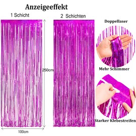 BRAVESHINE Rose Red Metallic Tinsel Curtains Background, Sparkle Curtains Decoration for Birthday Party, Wedding Photo Background, Christmas, Disco Party (2-Pack, 1 x 2.5 m)