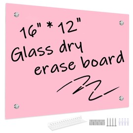 Pink Glass Dry Erase Whiteboard, 12" x 16" Frameless Glass White Board for Home,School,Office,Pink Surface（Glass BB-PK-3040）