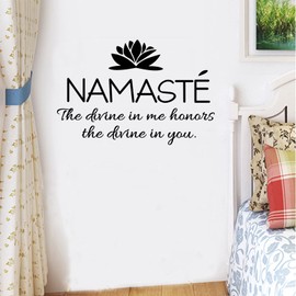 Namaste The Divine in Me Honors The Divine in You Wall Decal Vinyl Stickers Removable Art DIY Sticker Inspirational Quote Mural for Bedroom Living Room Office Home Window Decoration