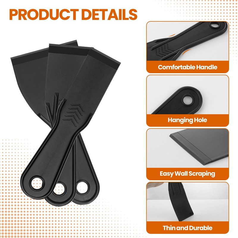 6 PCS Plastic Putty Knife, Black Flexible Putty Knife Scraper,