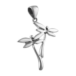 The Mexican Collection Long Solid 925 Sterling Silver Double Dragonfly Drop Pendant