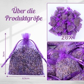 Zanfqvo Lavender Scented Bags for Wardrobe – 20 x Real Dried Lavender Bags – Fighting Clothes Moths – Moth Protection for Cupboard, Car and Room