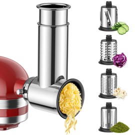 Stainless Steel Slicer Shredder Attachment for KitchenAid Stand Mixer, For Kitchenaid Cheese Grater Attachment, Salad Maker, Grinding Powder, Cheese Kitchenaid Attachment with 4 Blades
